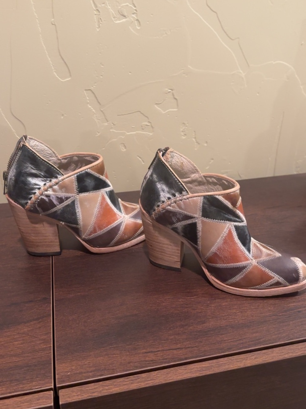 freebird Patchwork Leather Ankle Booties in Blue, Brown & Tan - Picture 3 of 3